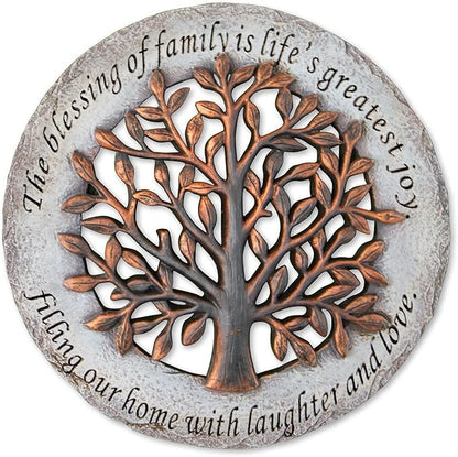 Roman Exclusive Terrace Garden Stone with a Tree and Verse, 12.2-Inch, 2-Tone Dolomite/Resin