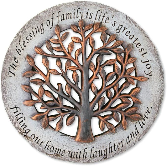 Roman Exclusive Terrace Garden Stone with a Tree and Verse, 12.2-Inch, 2-Tone Dolomite/Resin