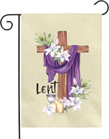 Lent Garden Flag 12x18 Inch Christian Easter Yard Flags with Cross Purple Cloth Lilies and Candles Religious Spring Outdoor Banner for Ash Wednesday Resurrection Faith Church Home Porch Decor