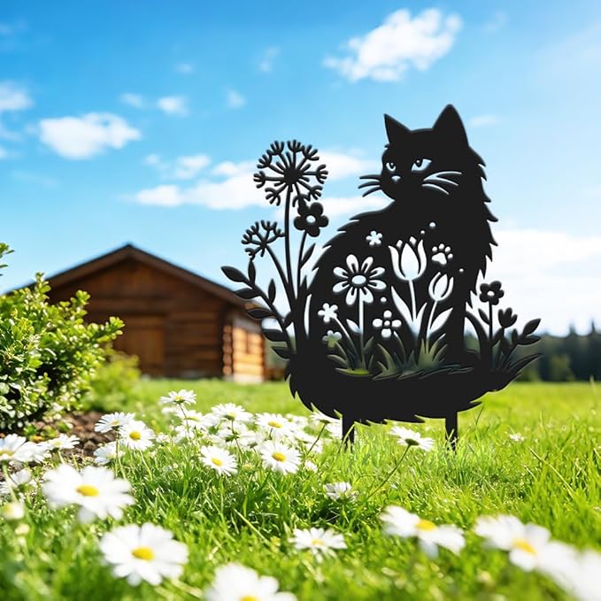 SUPERDANT Metal Cat Garden Decor for Outside Flowers Kitten Yard Stakes for Decorations Outdoor Statues Iron Art Stake Decorative Silhouette Lawn Ornament Patio Porch Farmhouse Decoration Gifts