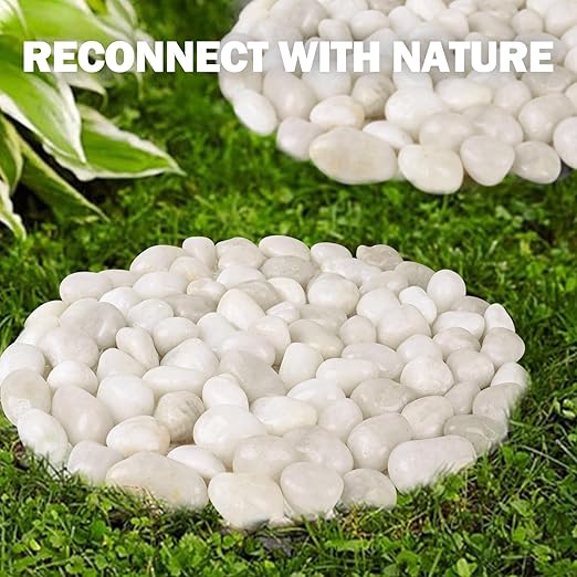 River Rock Stepping Stones Outdoor for Garden Walkway, 10 inch 6 Pcs Hexagon Shape Paver Step Stones Polished Pebble River Stone Mat for Yard Lawn Patio Pathway Walk Way - White