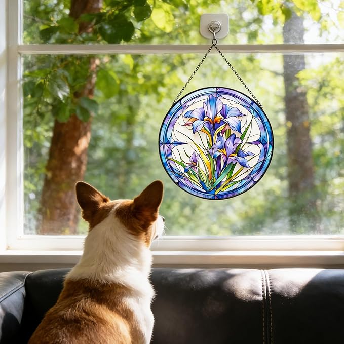 7.87" Sun Catchers Indoor Window,Butterfly Stained Glass Window Hanging, Window Suncatcher Hanging Ornaments Wall Art, Hand-Painted Glass Panel Home Decor (Style N)