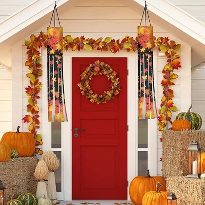 Falling Maple Leaves Windsock Hanging Flag Durable Fabric Polyester Wind Sock with Tails Patio Lawn Garden Tree Party Fall Thanksgiving Decoration