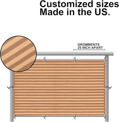Eden's Decor Balcony Privacy Screen Brown/Khaki 2'6"x 31' Cover Mesh Windscreen Weather-Resistant UV Protection for Backyard Deck, Patio, Balcony, Pool, Porch, Fence, Railing, Gardening
