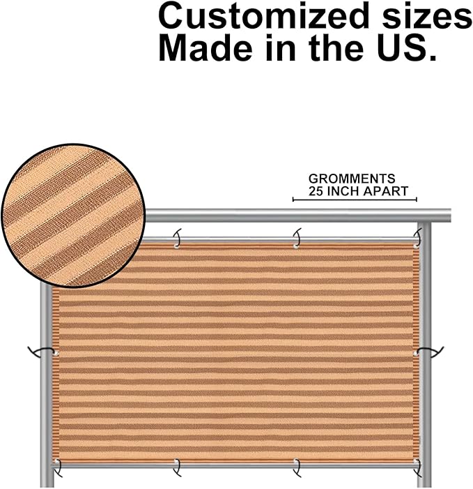 Eden's Decor Balcony Privacy Screen Brown/Khaki 2'6"x 37' Cover Mesh Windscreen Weather-Resistant UV Protection for Backyard Deck, Patio, Balcony, Pool, Porch, Fence, Railing, Gardening