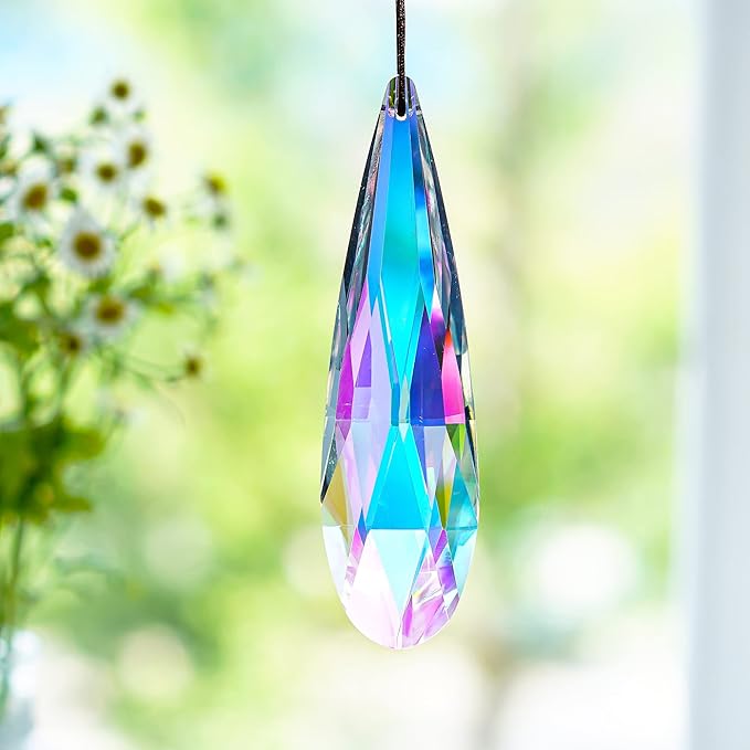 H&D HYALINE & DORA 120mm Hanging Window Crystal Teardrop Prism, Suncatcher Crystal Light Catcher, Glass Hanging Ornaments, Rainbow Maker Pendant Decoration