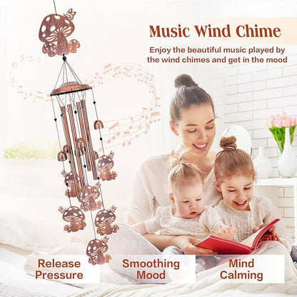 Mushroom Wind Chimes Outdoor Mushroom Gifts for Women Mom Men Dad Unique Birthday Gifts Metal WindChimes for Outside/Indoors, Patio, Lawn, Yard, Home Decor, Outdoor Decor, Garden Decorations