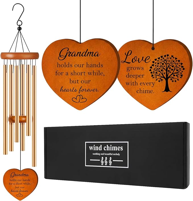 Gifts for Grandma, 25.5" Aluminum Wind Chimes for Outside with Heart Catcher, Grandma Birthday Gift from Grandchildren for Grandmother, Nana Gifts for Birthday, Christmas, Thanksgiving, Home Decor