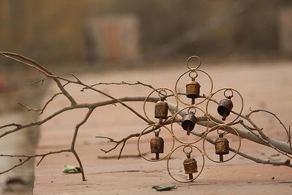 De Kulture Bell Metal Circular Ghantada Wind Chime Hanging Bells for Home Garden Balcony Decor Ideal for New Year Anniversary Birthday Party Decoration (Brown), 9X11.5 (DH) Inches