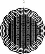 Tribal Boho Geometric Stripes Round Wind Spinner 10", 3D Stainless Steel Wind Spinners for Yard and Garden Black Indoor Outdoor Metal Hanging Craft Ornaments for Porch Lawn Home Party Decoration