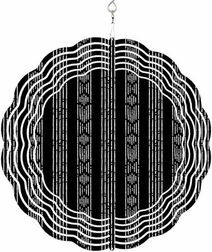 Tribal Boho Geometric Stripes Round Wind Spinner 10", 3D Stainless Steel Wind Spinners for Yard and Garden Black Indoor Outdoor Metal Hanging Craft Ornaments for Porch Lawn Home Party Decoration