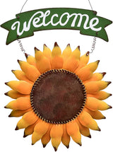 Sunflower Welcome Sign Metal Hanging Welcome Plaque for Wall Front Door - Decorative Flower Yard Signs Spring Wreath Decor for Garden Porch Patio Backyard (F)