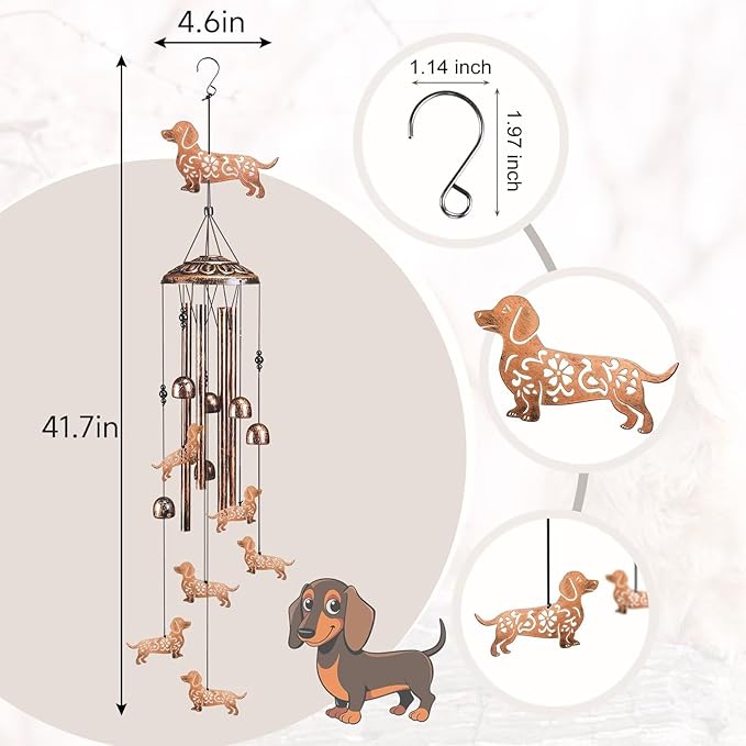 Dachshund Dog Wind Chimes for Outside,41" Metal Windchimes, Housewarming/Easter/Halloween/Festival Gifts for Women/Men, Pet Memorial Wind Chimes for Dogs, Dachshund Decor for Outside, Patio or Garden