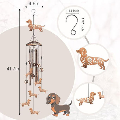 Dachshund Dog Wind Chimes for Outside,41" Metal Windchimes, Housewarming/Easter/Halloween/Festival Gifts for Women/Men, Pet Memorial Wind Chimes for Dogs, Dachshund Decor for Outside, Patio or Garden