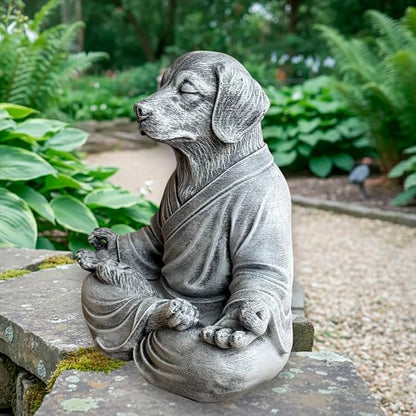 OLOMA Concrete Meditation Dog Statue Heavy Solid Stone Sculpture Weather Resistant Resin Coated Outdoor Indoor Yard Patio Accent Decor Feature Decorative Garden Accent Feature