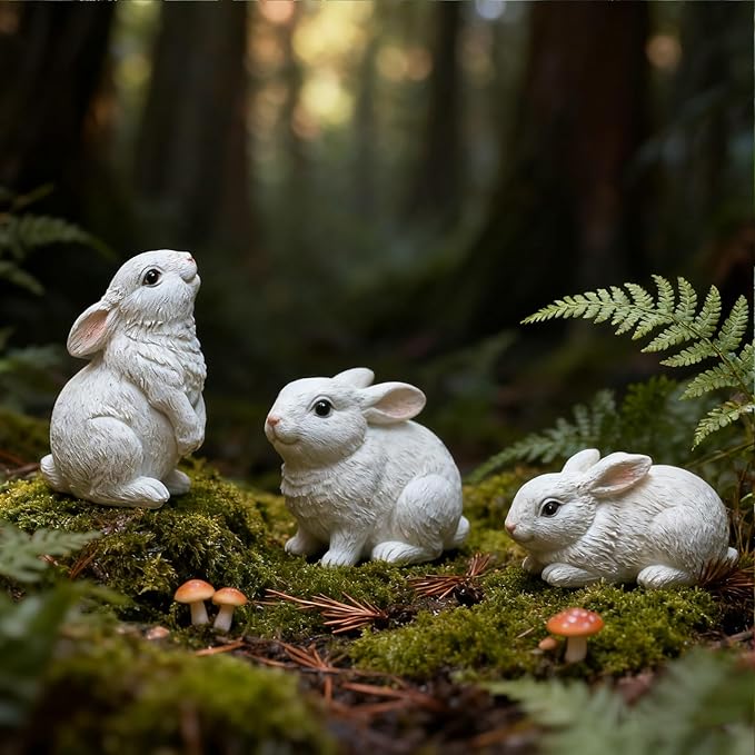 Bunny Decor Yard Decorations Outdoor, Set of 3 Resin Garden Rabbit Figurines, Yard Animals Statue, Bunny Statue for Home Garden Easter Decorations, Easter Rabbit Figurines mom Gifts