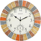 OCEST 13 Inch Indoor Outdoor Clock Waterproof with Thermometer, Weather-Resistant Non-Ticking Battery Operated Decor Clock for Patio, Pool, Lanai, Fence, Porch, Garden (Yellow)