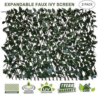 GLANT Expandable Fence Privacy Screen for Balcony Patio Outdoor,Decorative Faux Ivy Fencing Panel,Artificial Hedges (Single Sided Leaves) (2, Dark Green)