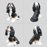 Cavalier King Charles Spaniel Garden Statue with Solar Lantern, Realistic Dog Sculpture, Birthday Gift for Women Mom Grandma, Housewarming Gift for New Home, Outdoor Resin Puppy Decor,Black & White