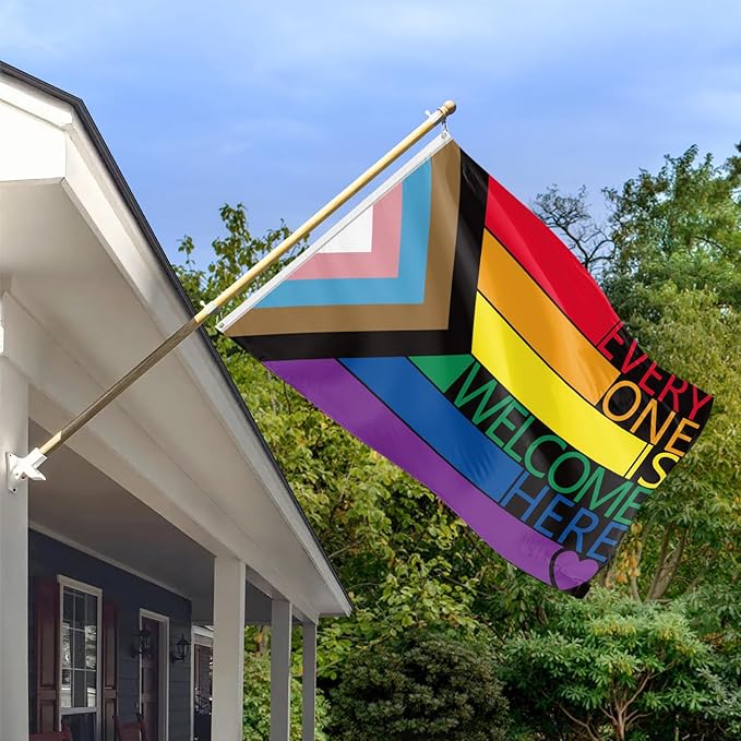 Pride Flags 3x5 Ft Everyone is Welcome Here Pride Decorations Outdoor Hanging LGBTQ Rainbow Gay Porgress Pride Flag Party Supplies for Indoor Outdoor Garden,Lawn,Yard, Parade Decor