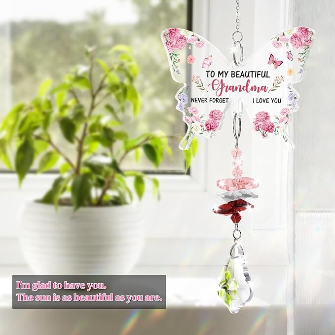 Funnli Gifts for Grandma, Grandma Birthday Gifts Crystal Suncatcher, Christmas Birthday Mothers Day Thanksgiving Valentines Day Gift for Mimi Nana from Grandkids Window Hangings Home Decor