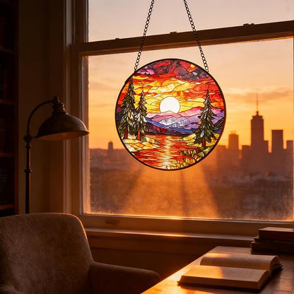 Sunset Suncatcher for Window, 7.8 Inch Stained Glass Suncatchers for Outdoors Garden Patio Decor, Rainbow Maker Prism Gifts for Women Men, Housewarming Birthday Christmas Home Decorations