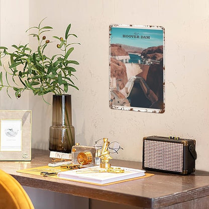 patio wall decor Travel Hoover Dam 6 retro signs metal vintage Home Retro Home Wall Decor for Indoor and Outdoor Use,Happy and Funny Life Quotes 8X12inch