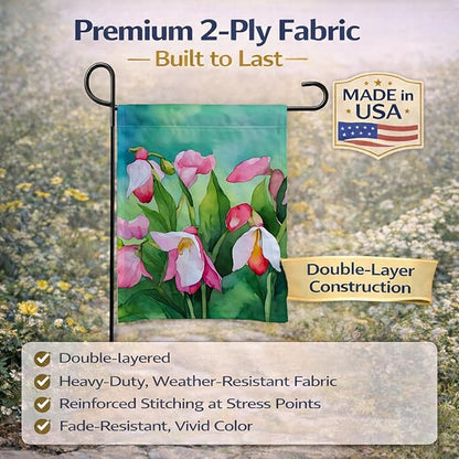 Caroline's Treasures Minnesota Pink and White Lady�s Slippers in Watercolor Garden Flag Mailbox Flag Decorative Yard Flag Banner Outside Patio Artwork Yard Flower Beds, Garden Size, Multicolor
