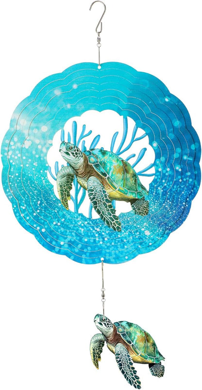 Sea Turtle Wind Spinners Outdoor Clearance - 12 Inches Hanging Stainless Steel Wind Sculpture Patio Lawn Yard Balcony Art Outside Aesthetic Decorations Cute Animal Wind Chime Creative