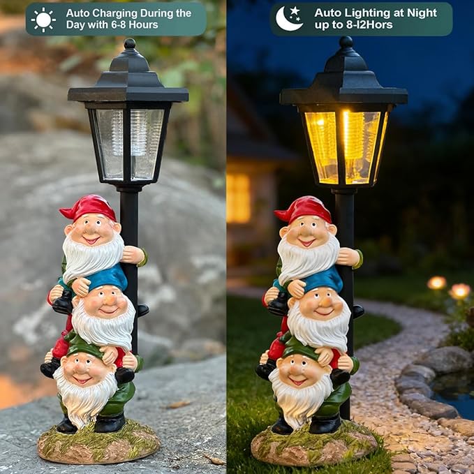 Solar Garden Gnomes Statue, Solar Gnomes Figurine Light with Welcoming Signs, for Outdoor Landscape,Lawn Courtyard, Paths Decor - Unique Gift for Grandmothers, Women,Sisters for Birthday