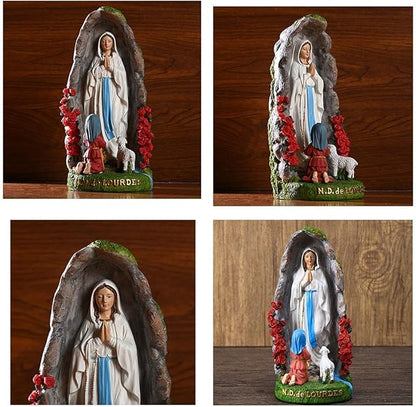 Our Lady of Lourdes Statue - 8" Resin Figurine - Saint Bernadette and Mary Statue, Sculpture with Hand-Painting - Ideal Religious Gift for Baptisms, Communions, Confirmations, Weddings, and Holidays