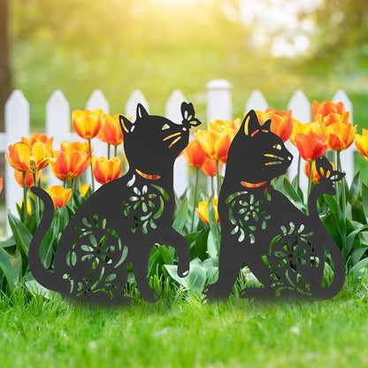 FACULX Cat Metal Decorative Garden Stakes, Rust Proof Cat Metal Black Silhouette Decor Garden Stakes for Yard Patio Lawn Decorations, Cats Outdoor Decor Gifts for Women/Men