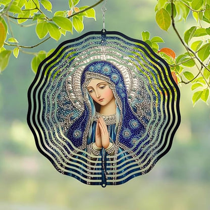 Virgin Mary Prayer Wind Spinner, Metal Wind Spinners Outdoor Indoor, Religious Virgin Mary Hanging Garden Decor for Outside, Stainless Wind Spinners for Yard and Garden 10 inch 3D (25.76X25 CM)