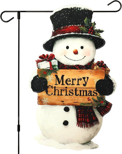 Christmas Garden Flags 12x18 Inch Double Sided, Xmas Snowman Yard Flag for Outside, Winter Seasonal Outdoor Decoration Farmhouse Front Porch Holiday Decor
