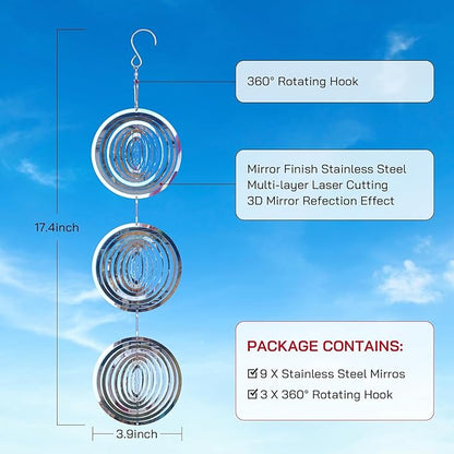 Bird Deterrents for Outside, Reflective 3D Stainless Steel Wind Spinners, Garden Decor, Bird Scare Devices to Keep Woodpeckers, Pigeons Away from Your House, Patio, Orchards