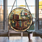 Book Suncatcher Stained Glass Window Hanging - 8 Inch Books Flowers Suncatchers for Windows Hanging - Sun Catchers Indoor Wall Decor Glass Panel with Hook - Bookish Gifts for Women Men Book Lovers