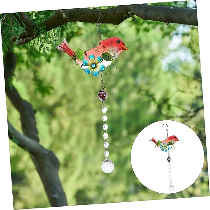 INOOMP Stained Bird Hanging Decor Bird Ornament with Crystals for Garden and Home Vibrant Art Sculpture for Tree and Outdoor Scene