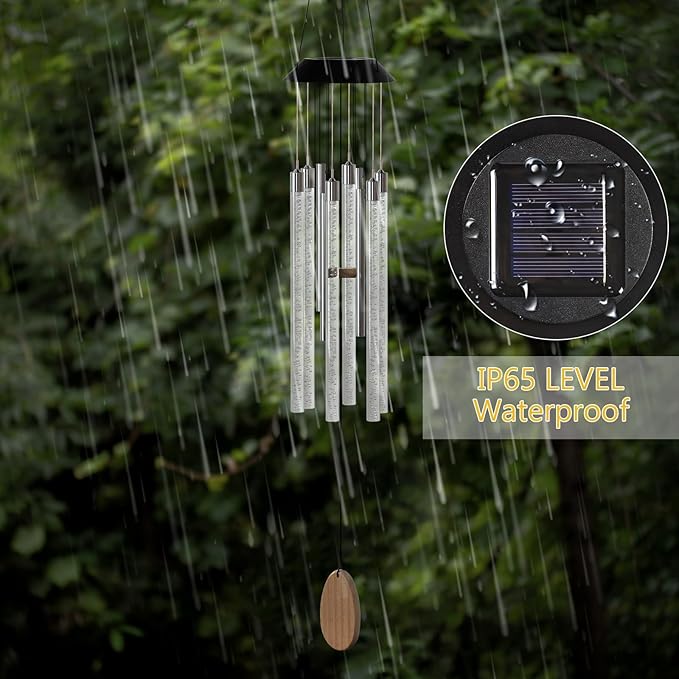 Solar Wind Chimes for Outside,37 Inch Memorial Wind Chimes Gifts for Mom Grandma, 6 LED Tubes Color Changing Waterproof Windchimes Hanging Ornament for Home Outdoor Patio Garden Yard