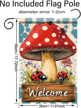 Spring Summer Garden Flag 12x18 Inch Mushroom Ladybug Welcome Woodland Floral Design Outdoor Yard Porch Lawn Garden for Seasonal Farmhouse Cottage Home Decor