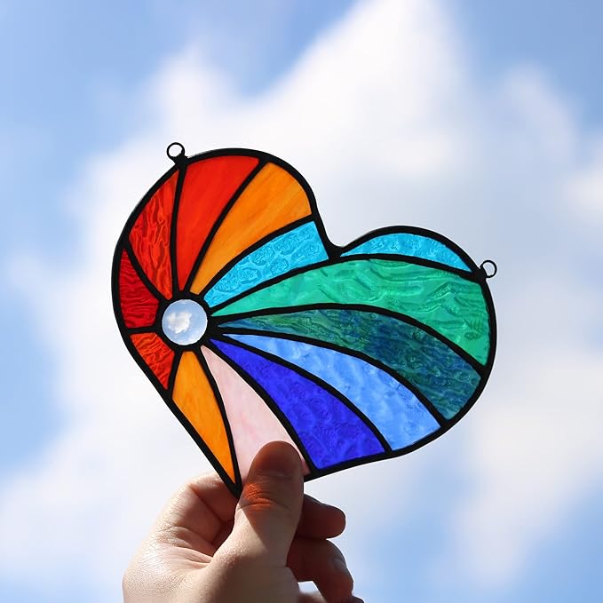Heart Suncatchers Stained Glass Window Hanging,Glass Heart Suncatcher for Window Indoor Home Bedroom Decor,Memorial Gifts for Christmas Anniversary Birthday Mother's Day