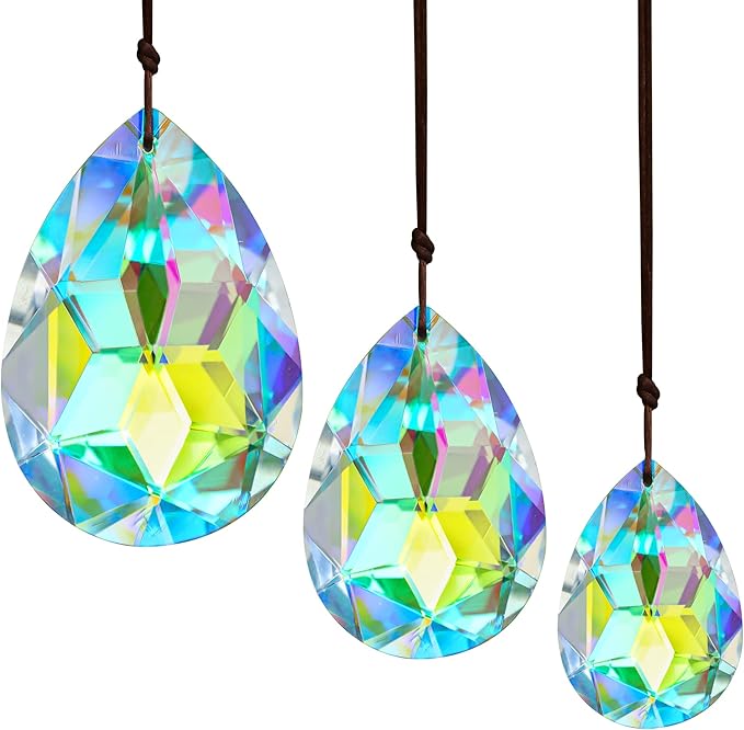 3Pcs 2/2.5/3 inch Crystal Prisms Sun Catchers Chandelier Colorful Bauhinia Ornament Pendants Rainbow Maker Suncatchers Hanging Prisms for Window Wedding Party Tree Decor