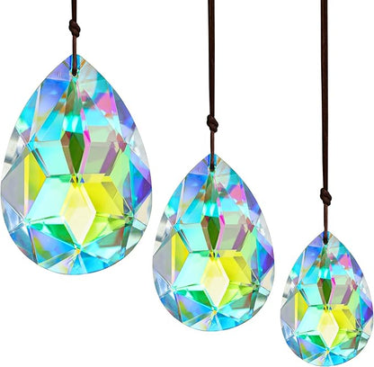 3Pcs 2/2.5/3 inch Crystal Prisms Sun Catchers Chandelier Colorful Bauhinia Ornament Pendants Rainbow Maker Suncatchers Hanging Prisms for Window Wedding Party Tree Decor