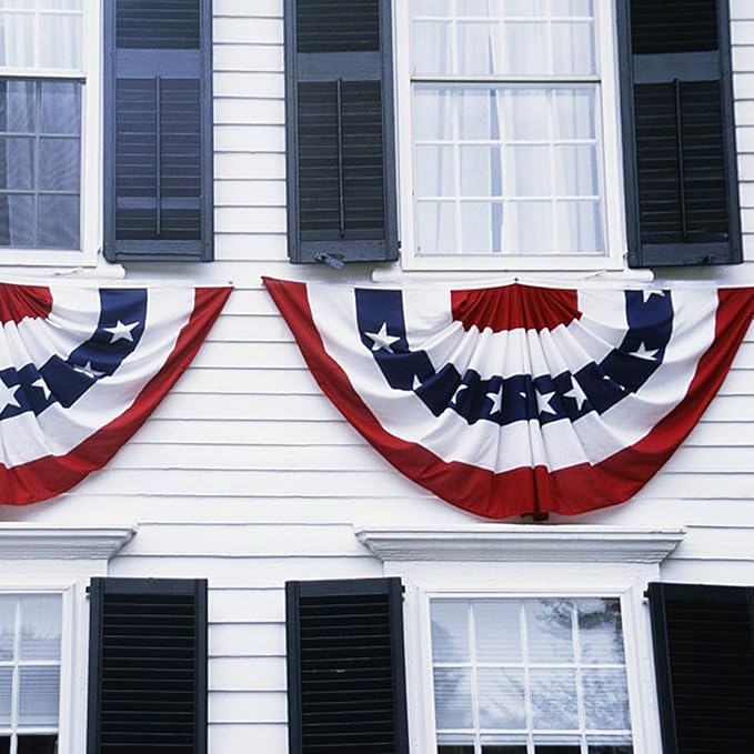 6PCS USA Patriotic Pleated Fan Flags - 3 x1.5 Ft American US Flag Buntings Banner Patriotic Bunting Flag Stars and Stripes Flag Bunting for Memorial Day The 4th of July and Labour Day (18INx35IN)