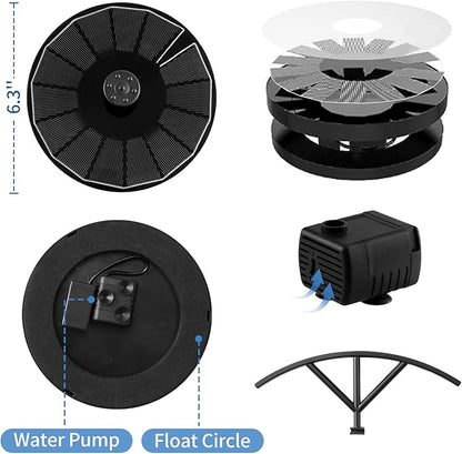 Pleneal 2W Solar Fountain Pump - Upgraded Solar Fountain for Bird Bath with 6 Nozzles, Outdoor solar Water Pump for Garden, Pond, Pool