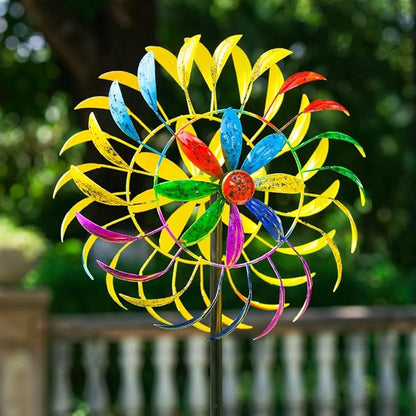 Wind Spinners Outdoor, Colorful Changing Garden Windmill for Yard Decor 65 inch, Unique Tree Leaf Design Metal Garden Wind Spinners，Gifts for Family Friends