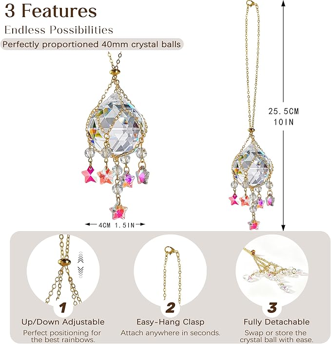 H&D HYALINE & DORA 2 Pack Hanging Crystal Ball Suncatchers 40mm with Crystals Star Charm Rainbow Maker for Indoor Window Home Garden Wedding Christmas Decor