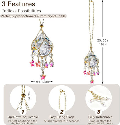 H&D HYALINE & DORA 2 Pack Hanging Crystal Ball Suncatchers 40mm with Crystals Star Charm Rainbow Maker for Indoor Window Home Garden Wedding Christmas Decor