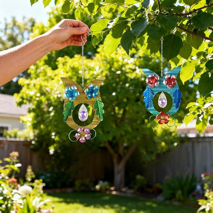 2 Pack Hanging Owl Suncatchers,Rainbow Maker Crystal,Metal Sun Catchers Indoor Window for Garden, Patio, Balcony, Indoor Window, Present for Owl and Garden Lover