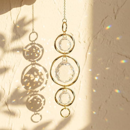 Crystal Suncatcher Wind Chimes, 2 Pcs Crystal Suncatcher Prisms Hanging Outdoor Wind Chimes, Prism Sun Catcher with Chain and Hook, Rainbow Maker for Ceiling Garden Home Indoor Ornaments