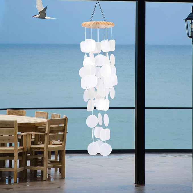 Taman Shell Wind Chimes for Outside - 32" Handcrafted Capiz Shell Windchime Coastal Decor Valentine's Day Gift for Indoor/Outdoors, Garden,Yard,Coastal,Beach Decor, Women